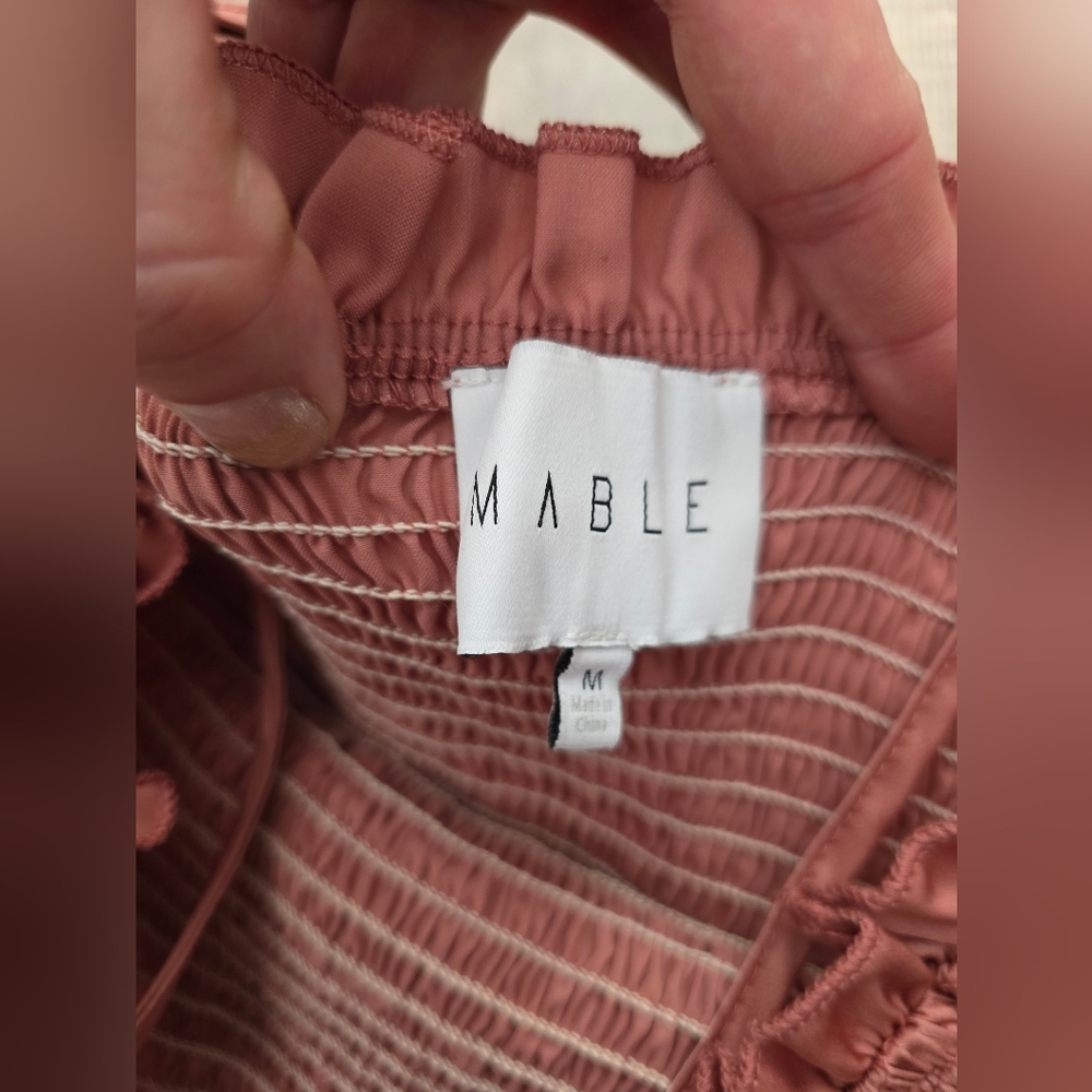 MABLE revolve Rwfoemation Smocked Midi Rucged Elegant Pink Ruffle Dress Coastal - Picture 3 of 11